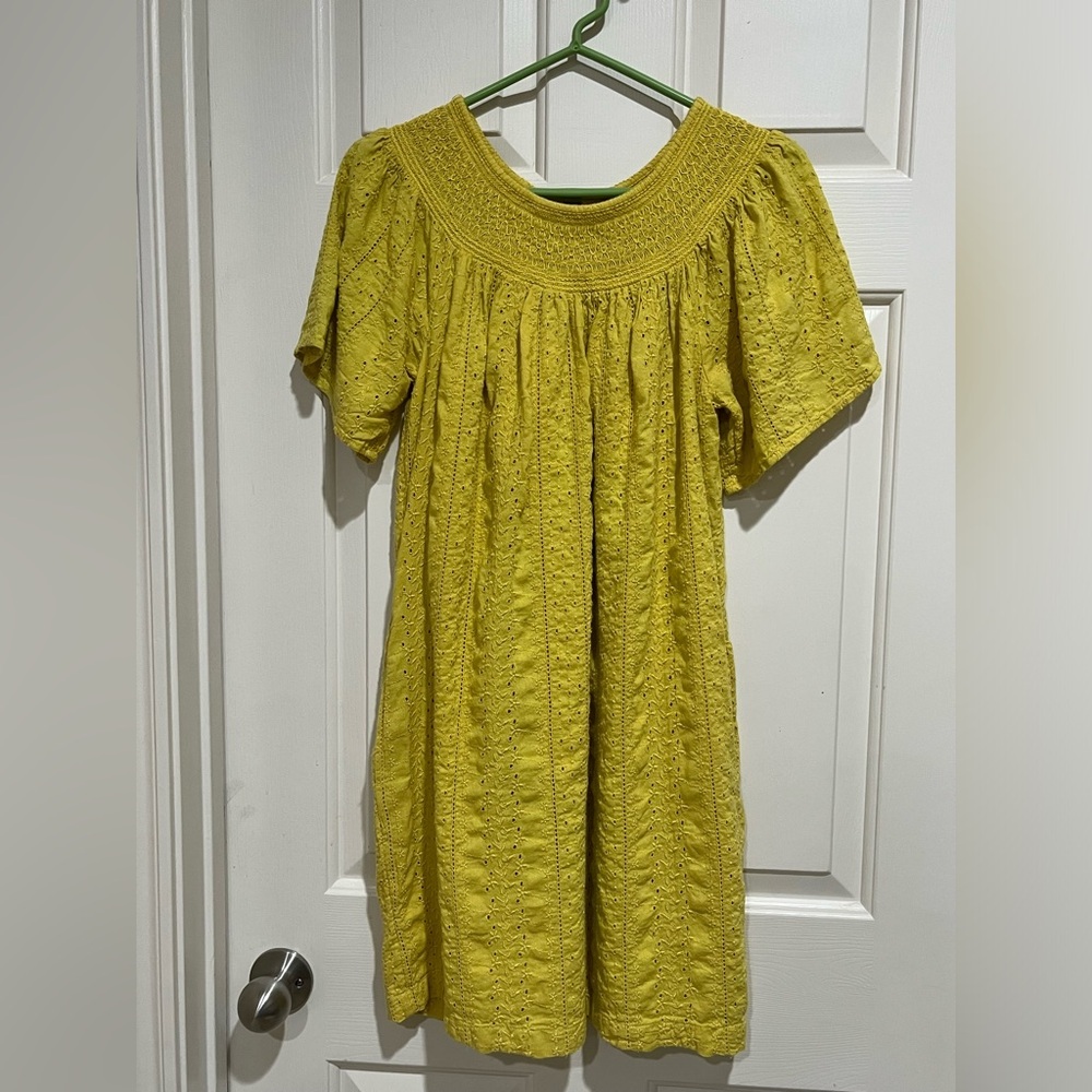OLD NAVY Olive Green EYELET SMOCKED NECK SHORT SLEEVE MINI DRESS - Size M